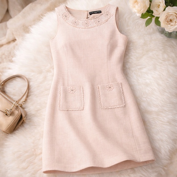 Karl Lagerfeld Dresses & Skirts - Karl Lagerfeld Paris Pink Tweed Floral Collar Shift Dress Size 6